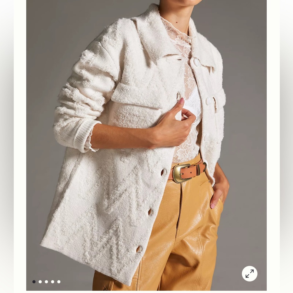 ANTHROPOLOGIE FLAT WHITE SWEATER COAT - SIZE MEDIUM